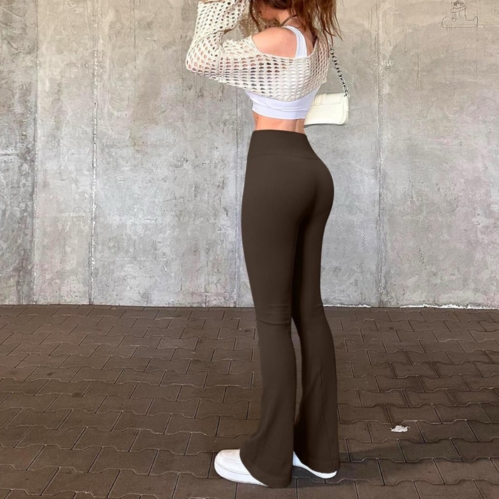OQQ Brown Flared Ribbed Leggings
